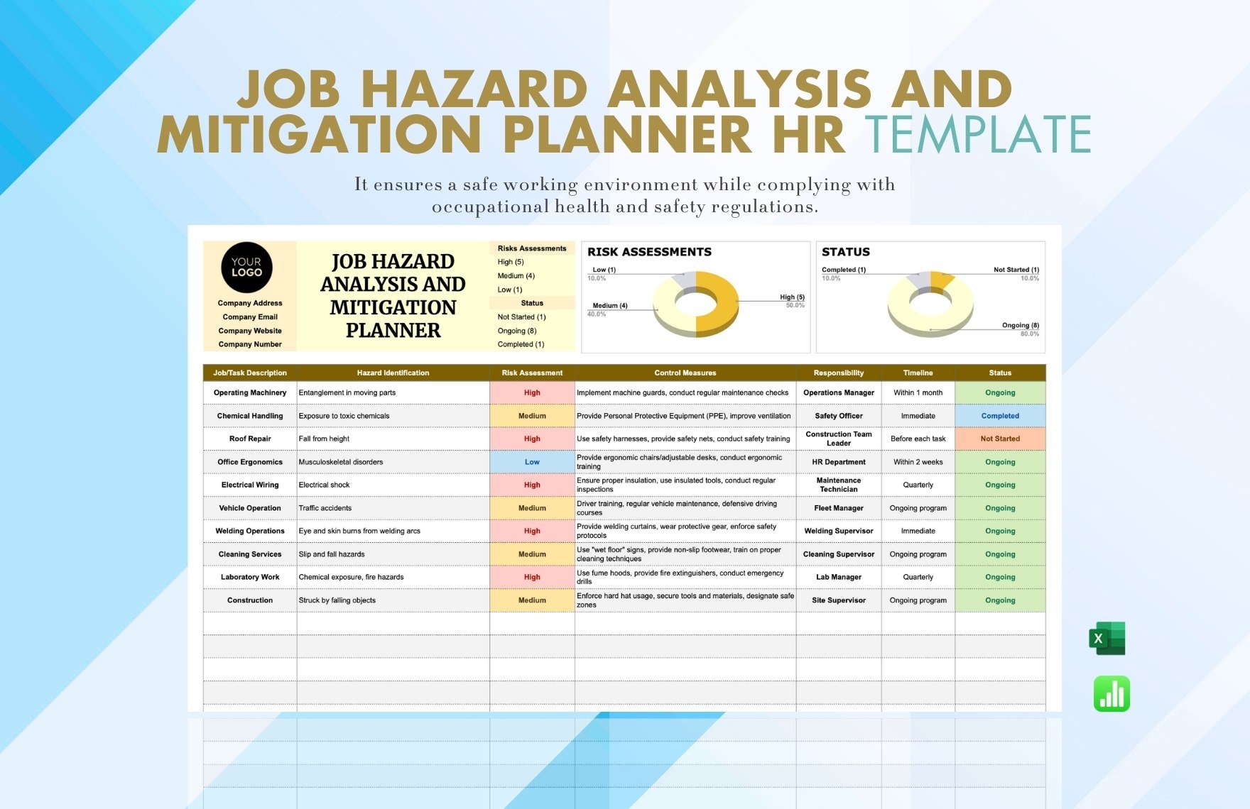 Job Hazard Analysis and Mitigation Planner HR Template in Excel, Google Sheets