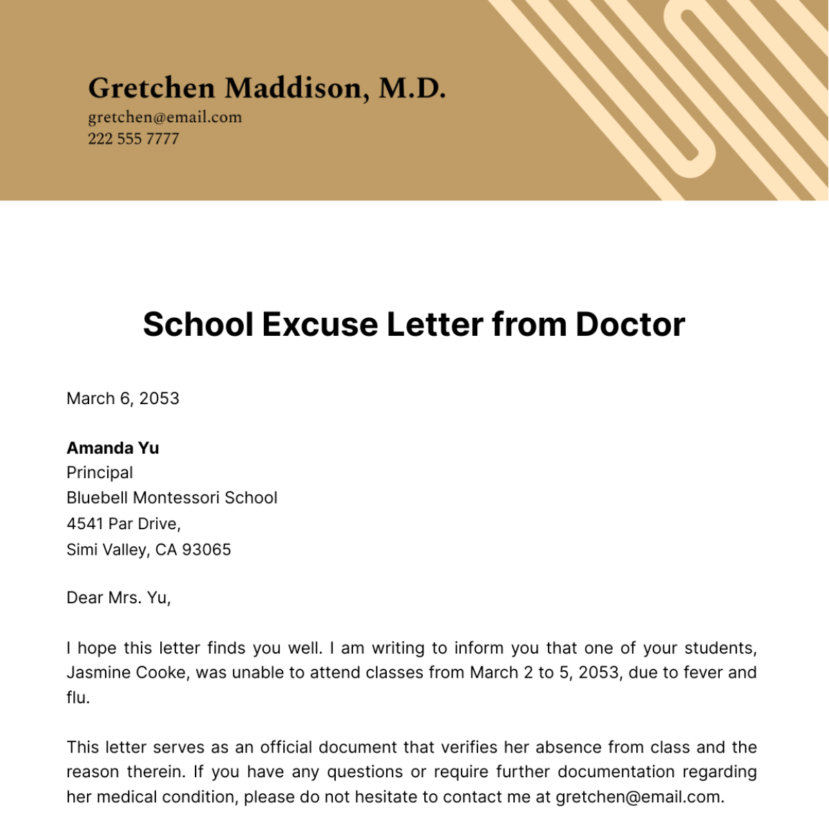 School Excuse Letter from Doctor Template