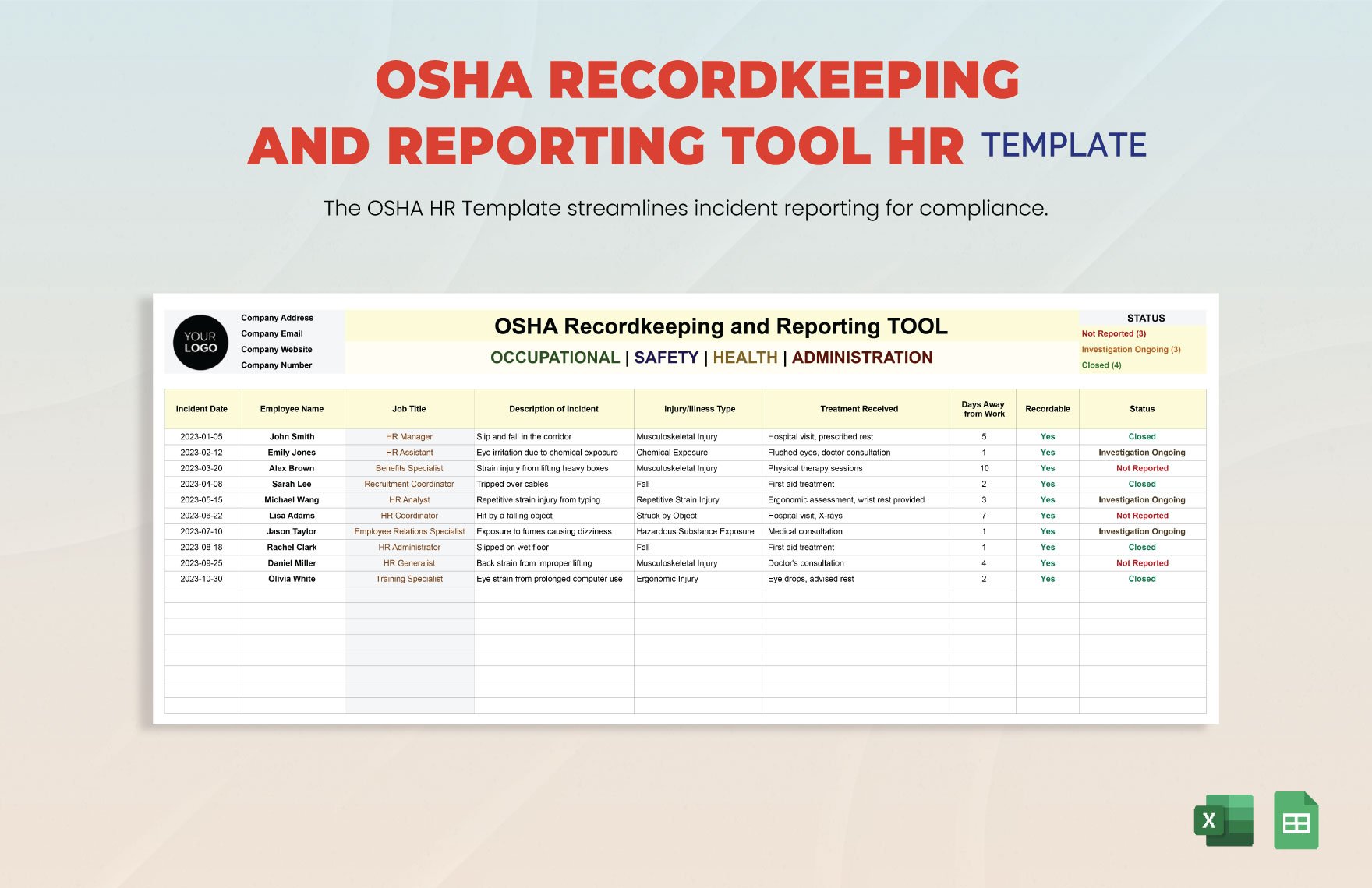 OSHA Recordkeeping and Reporting Tool HR Template