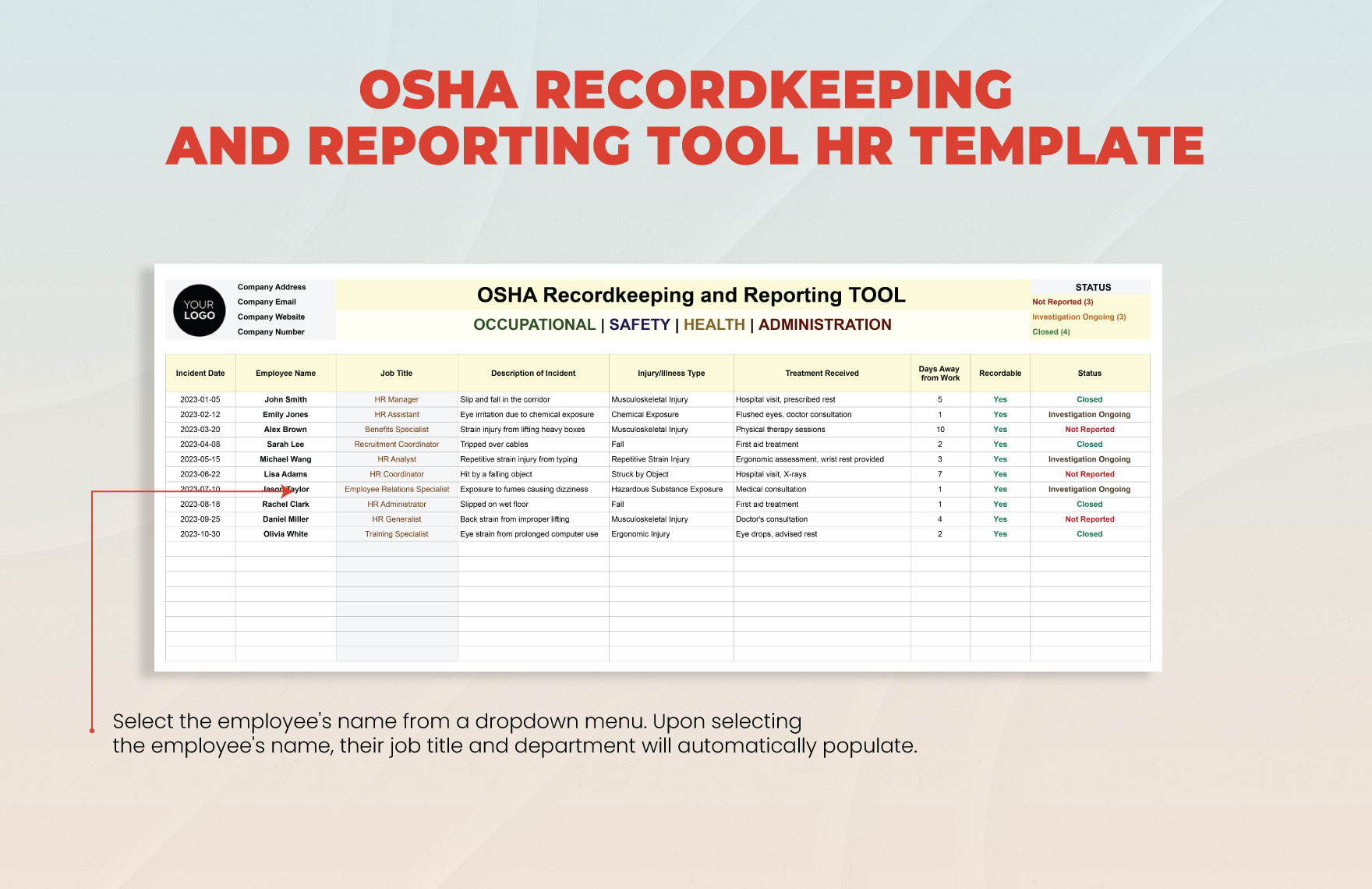 OSHA Recordkeeping and Reporting Tool HR Template