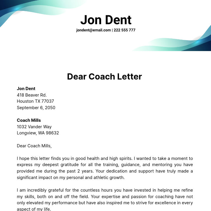 Free Dear Coach Letter   Template