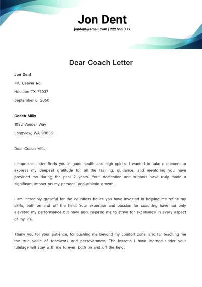Free Dear Coach Letter   Template to Edit Online