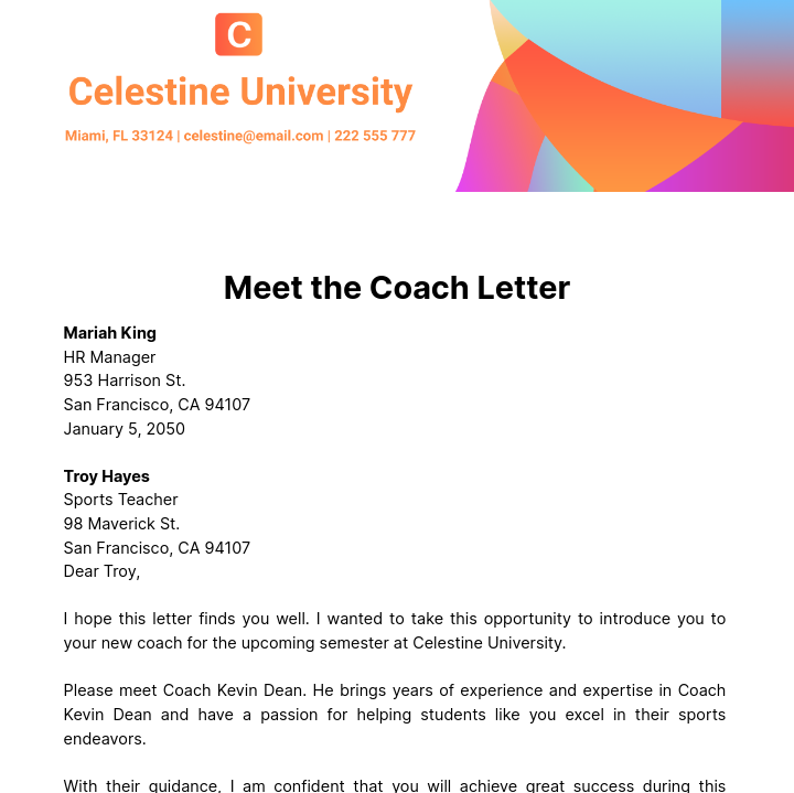 Free Meet the Coach Letter  Template
