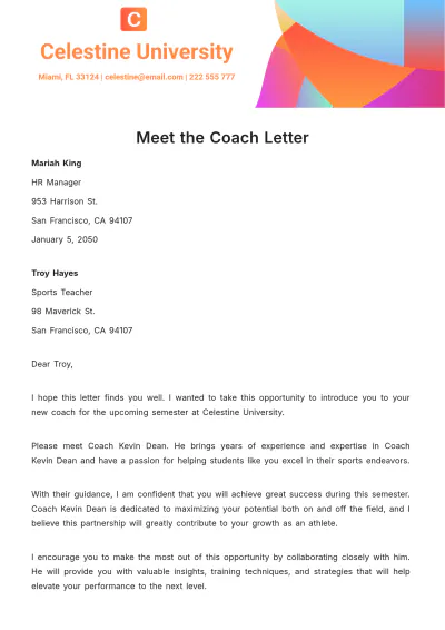 Free Meet the Coach Letter  Template to Edit Online