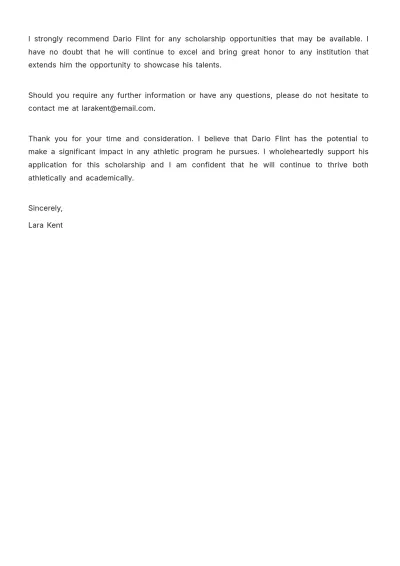 Free Student Athlete Recommendation Letter   Template to Edit Online
