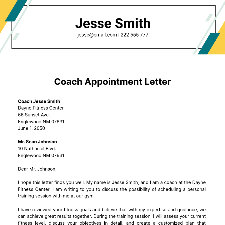 Free Coach Appointment Letter   Template