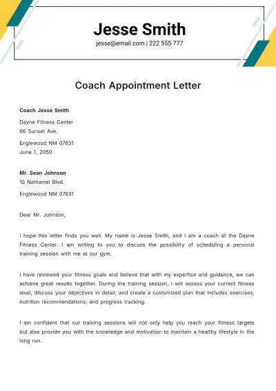 Free Coach Appointment Letter   Template to Edit Online