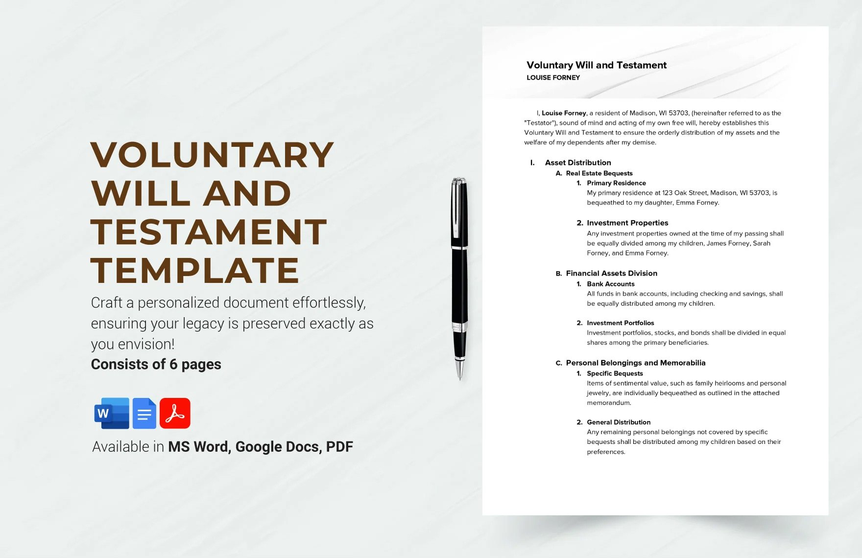 Free Voluntary Will and Testament Template
