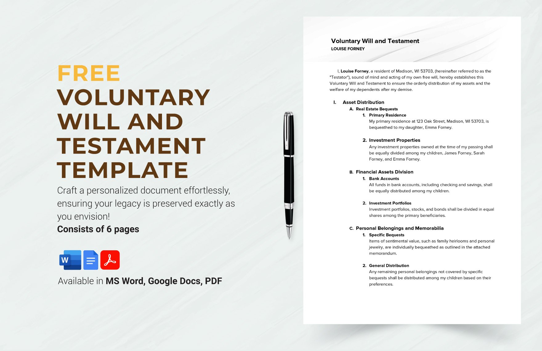 Voluntary Will and Testament Template