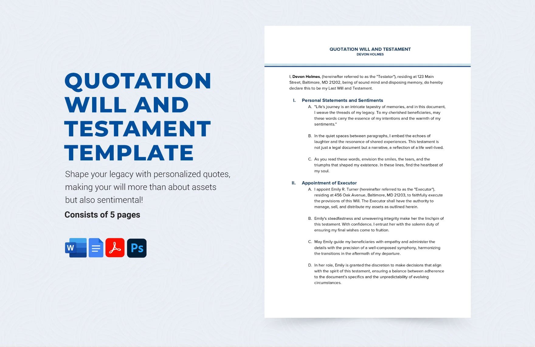 Quotation Will and Testament Template