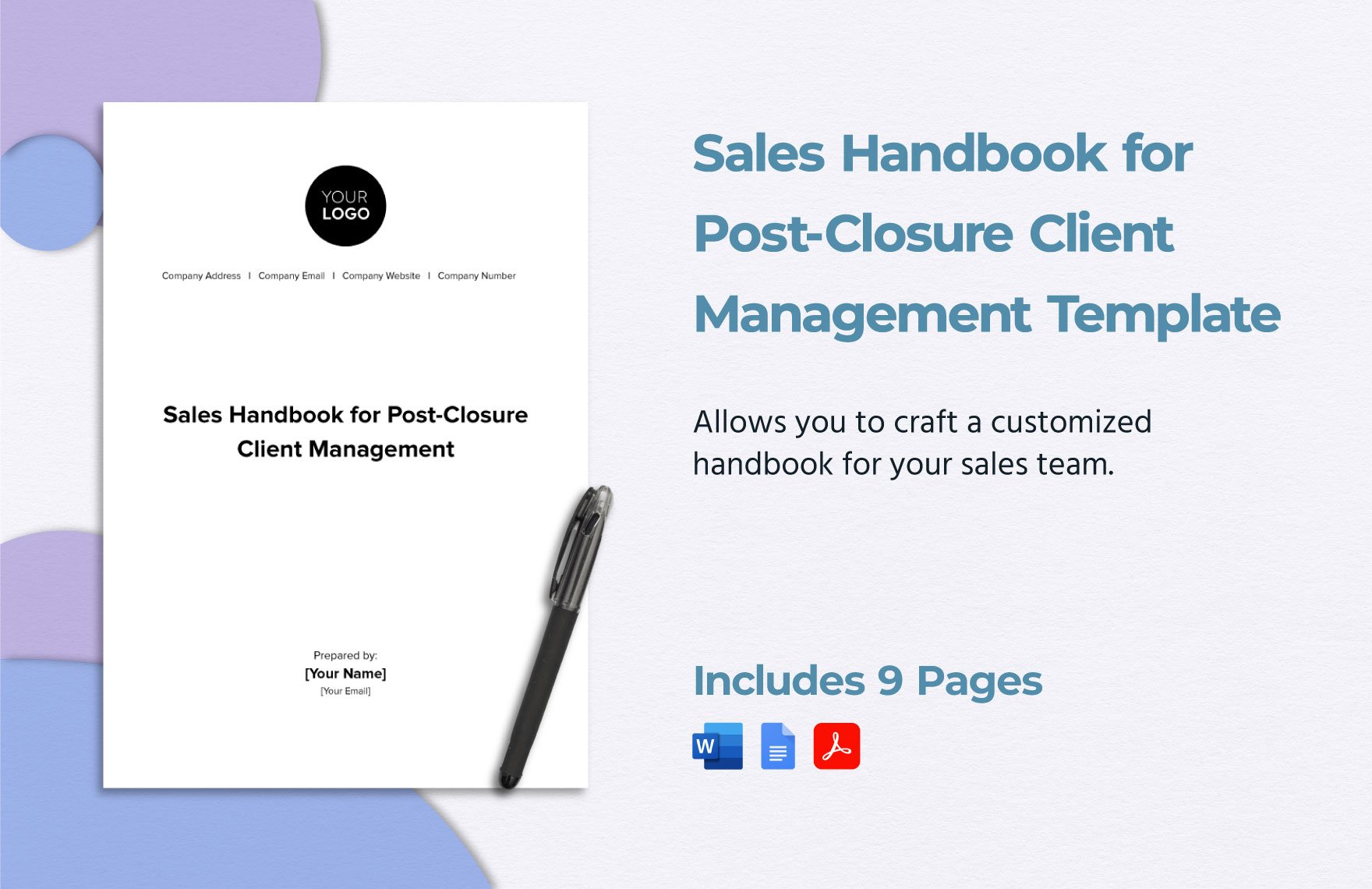Sales Handbook for Post-Closure Client Management Template in Word, Google Docs, PDF