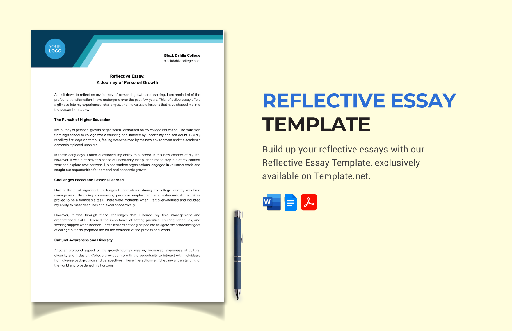 Reflective Essay Template in Word, Google Docs, PDF