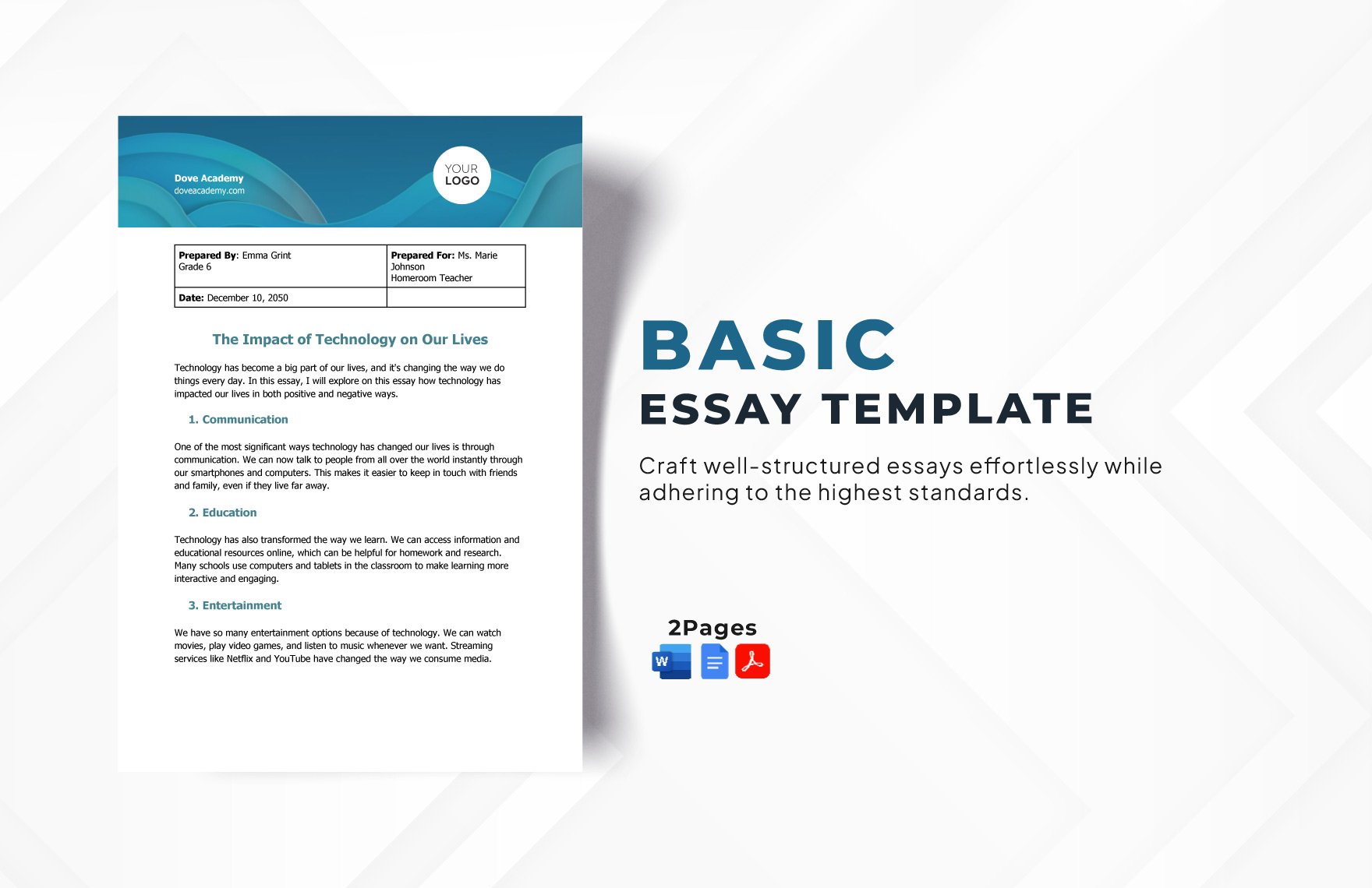 Free Basic Essay Template in Word, Google Docs, PDF
