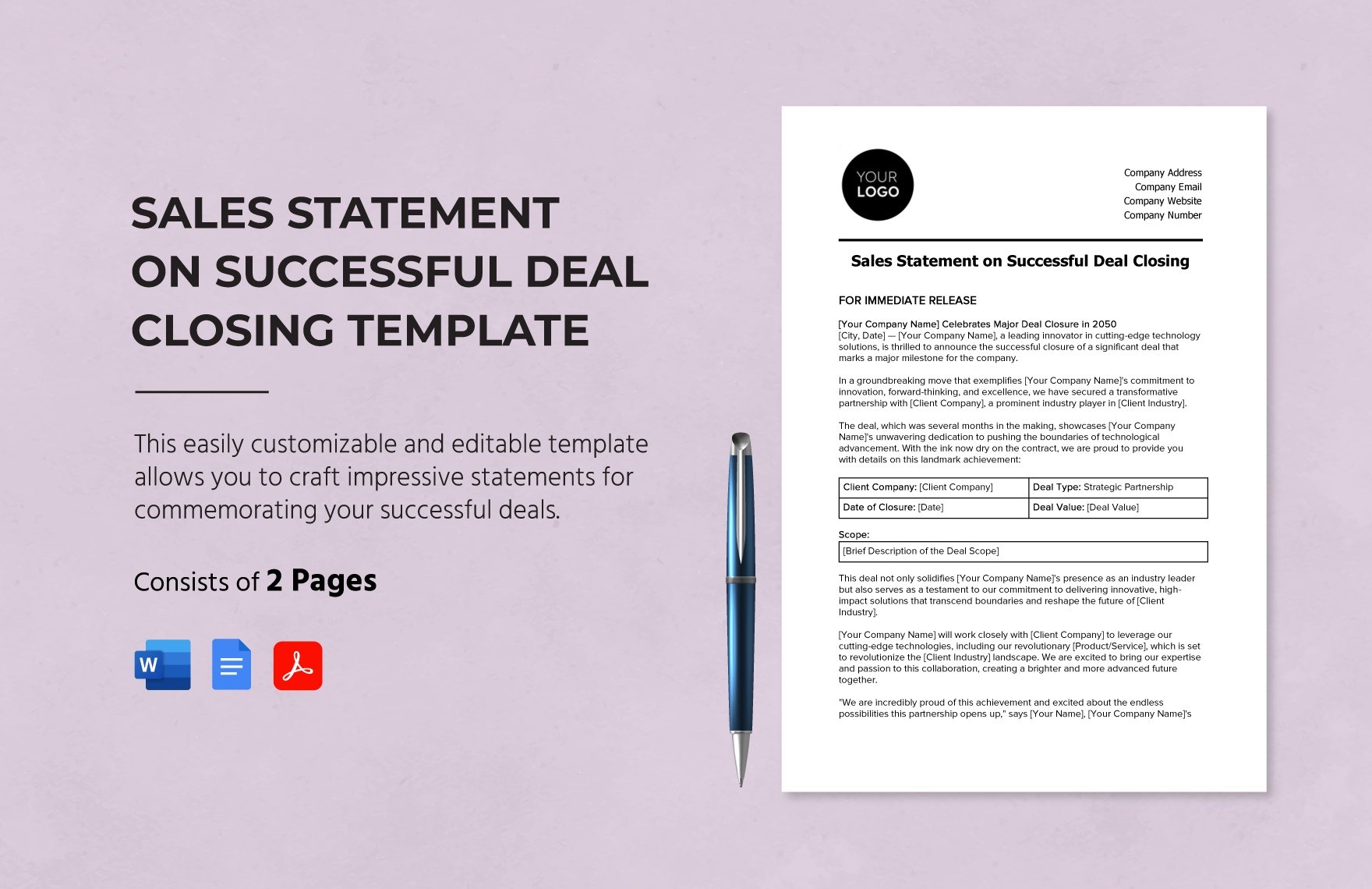 Sales Statement on Successful Deal Closing Template