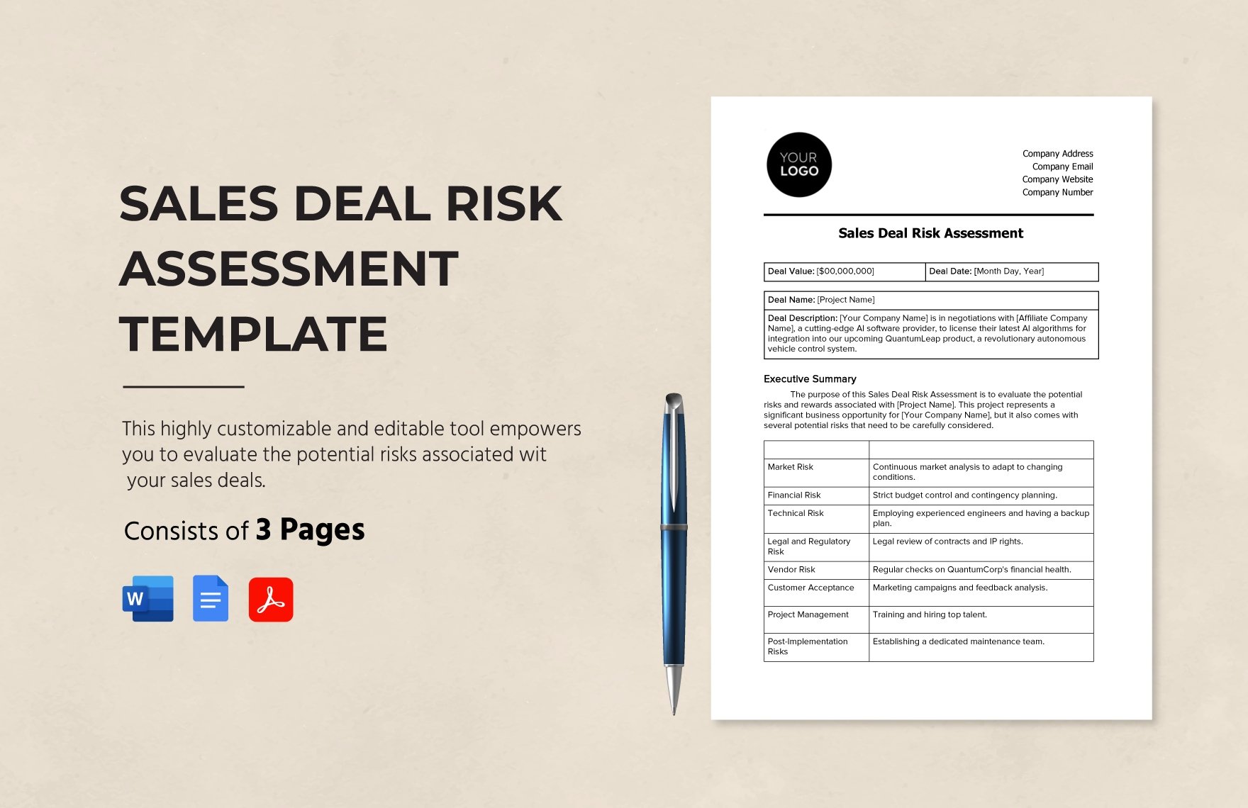 Sales Deal Risk Assessment Template in Word, Google Docs, PDF