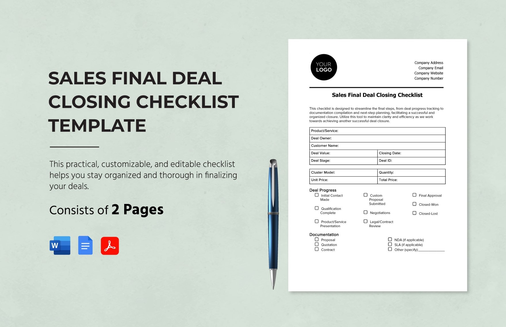 Sales Final Deal Closing Checklist Template