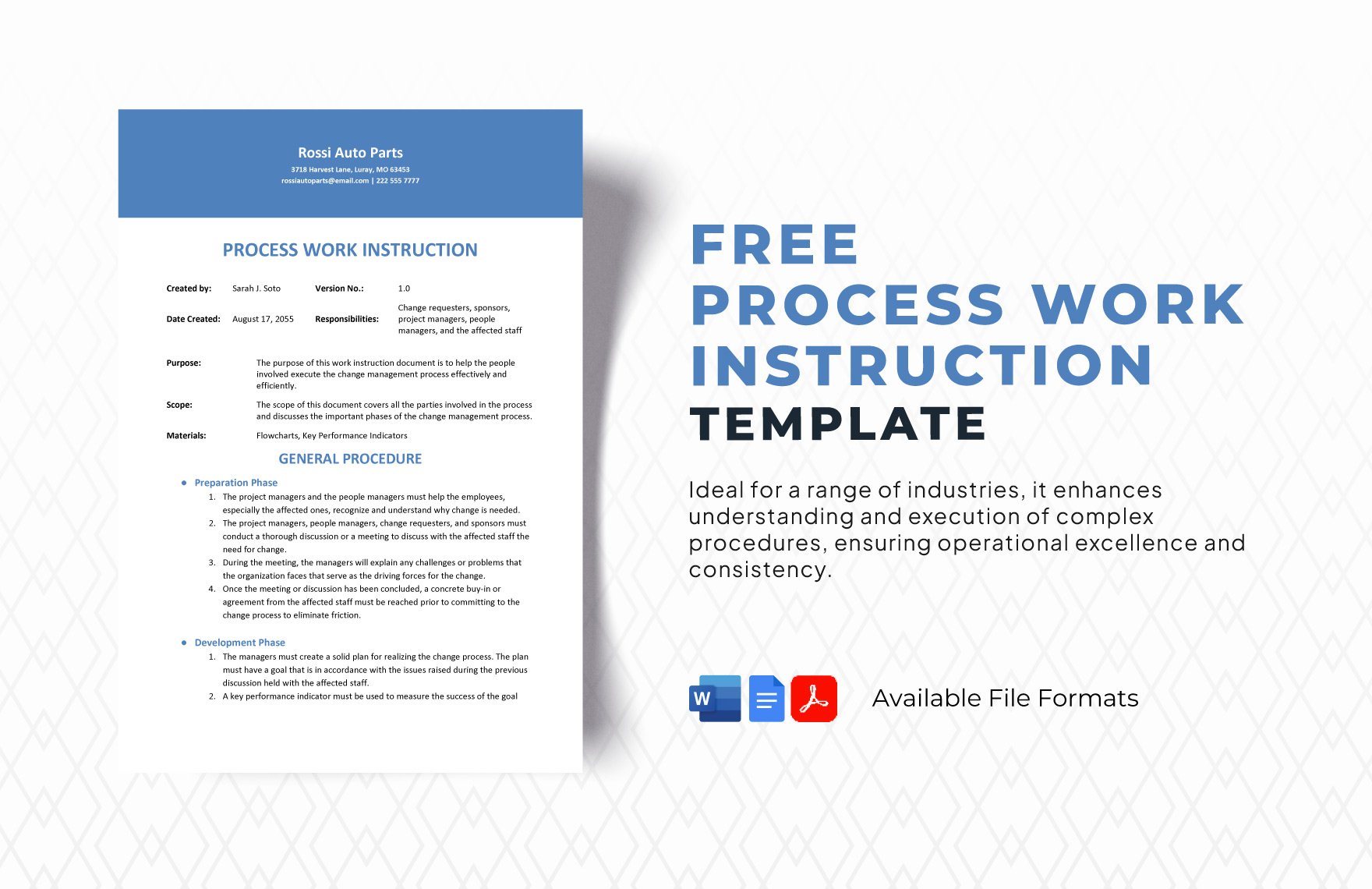 Free Process Work Instruction Template in Word, Google Docs, PDF