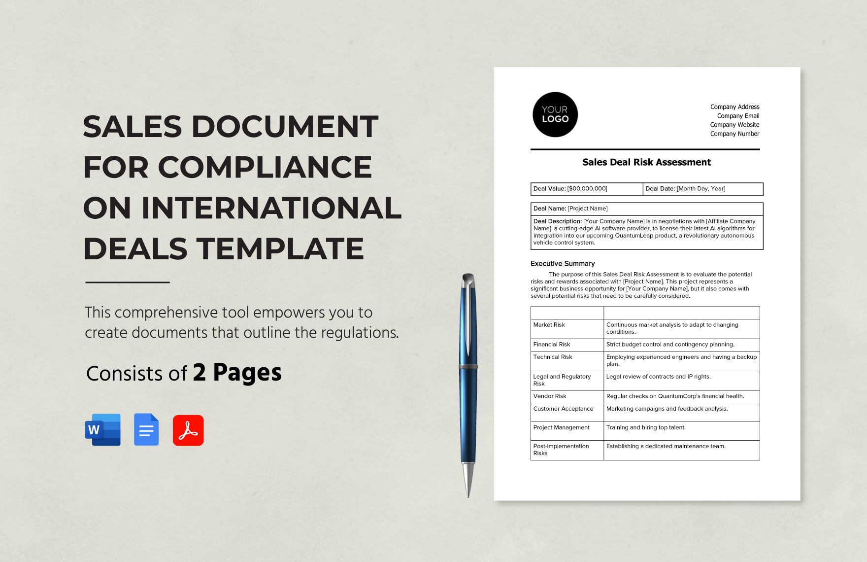 Sales Document for Compliance on International Deals Template in Word, Google Docs, PDF