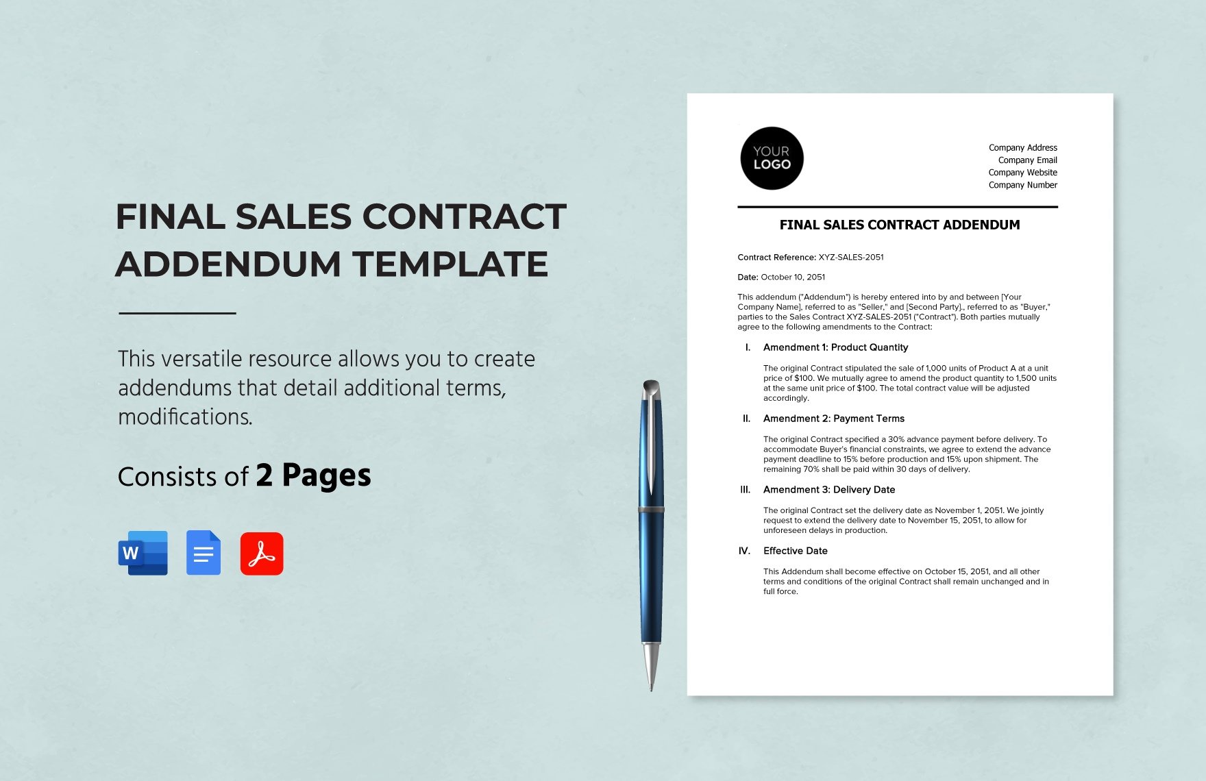 Sales Final Sales Contract Addendum Template in Word, Google Docs, PDF