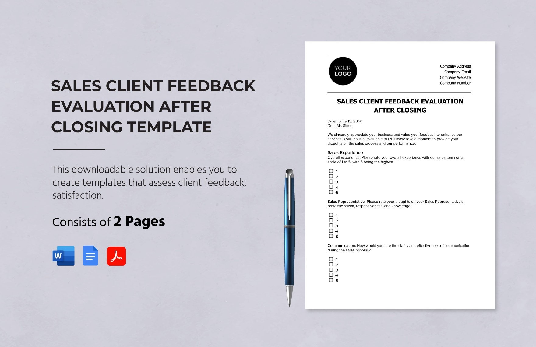 Sales Client Feedback Evaluation after Closing Template in Word, Google Docs, PDF