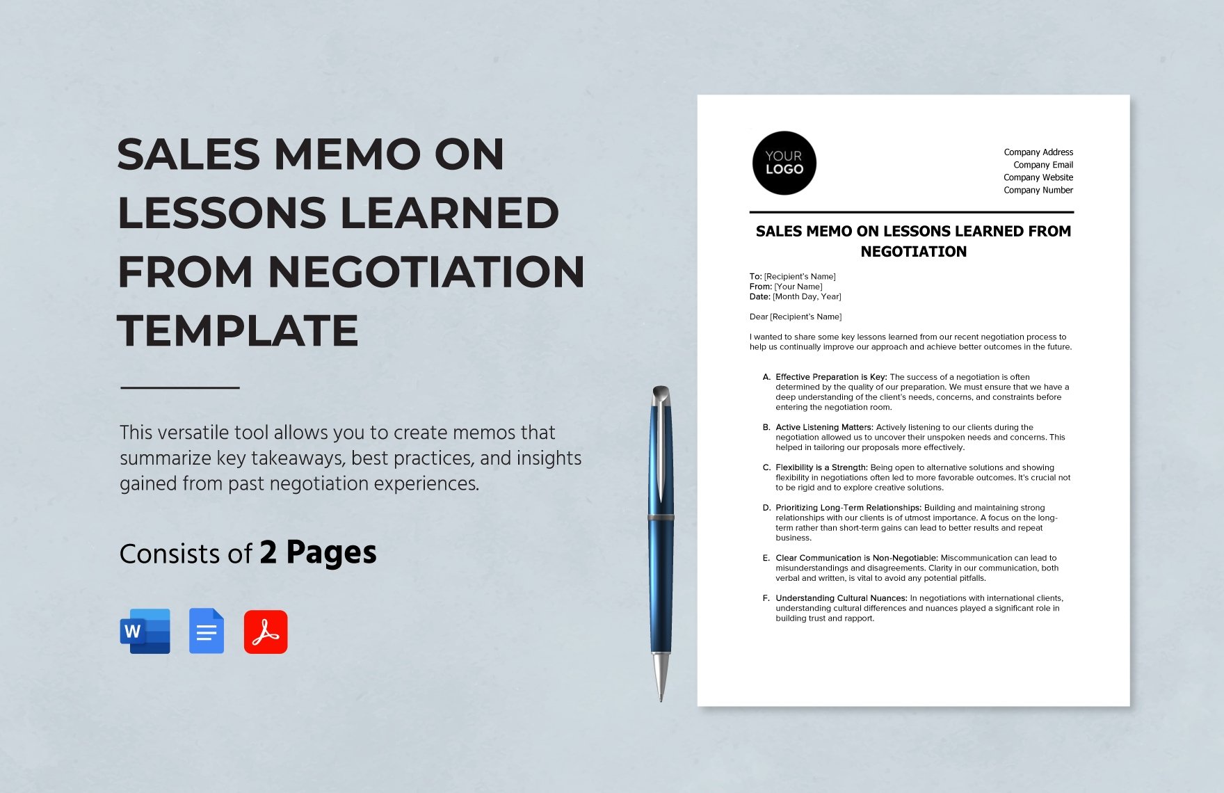 Sales Memo on Lessons Learned from Negotiation Template