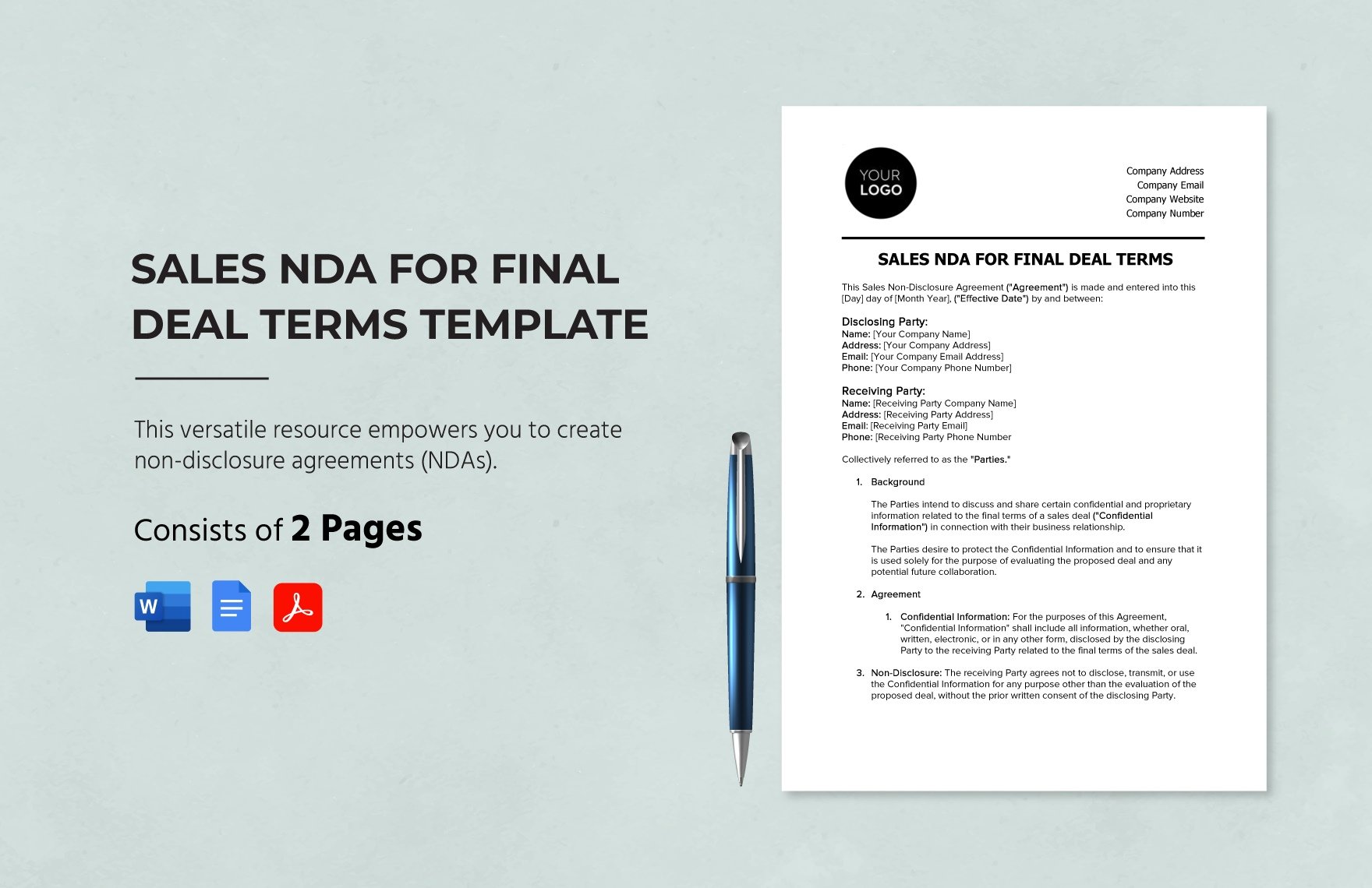 Sales NDA for Final Deal Terms Template in Word, Google Docs, PDF