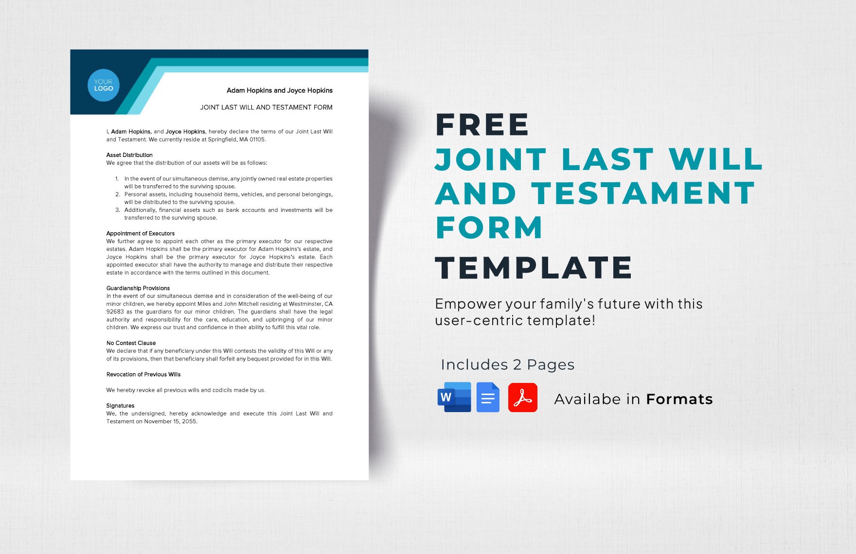 Free Joint Last Will and Testament Form Template