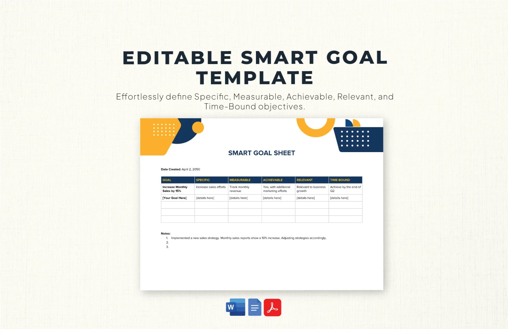 Free Editable Smart Goal Template in Word, Google Docs, PDF