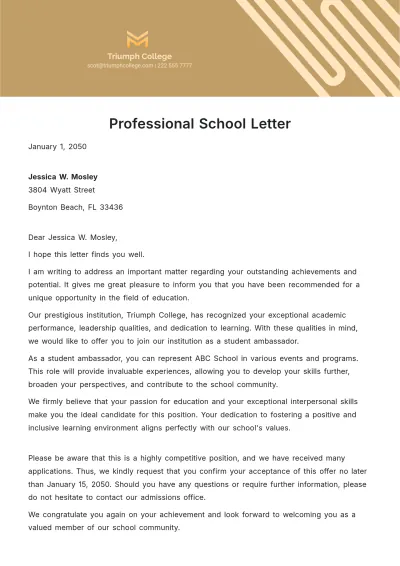 Free Professional School Letter   Template to Edit Online