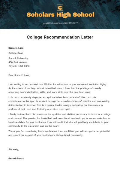 Free College Recommendation Letter Template to Edit Online