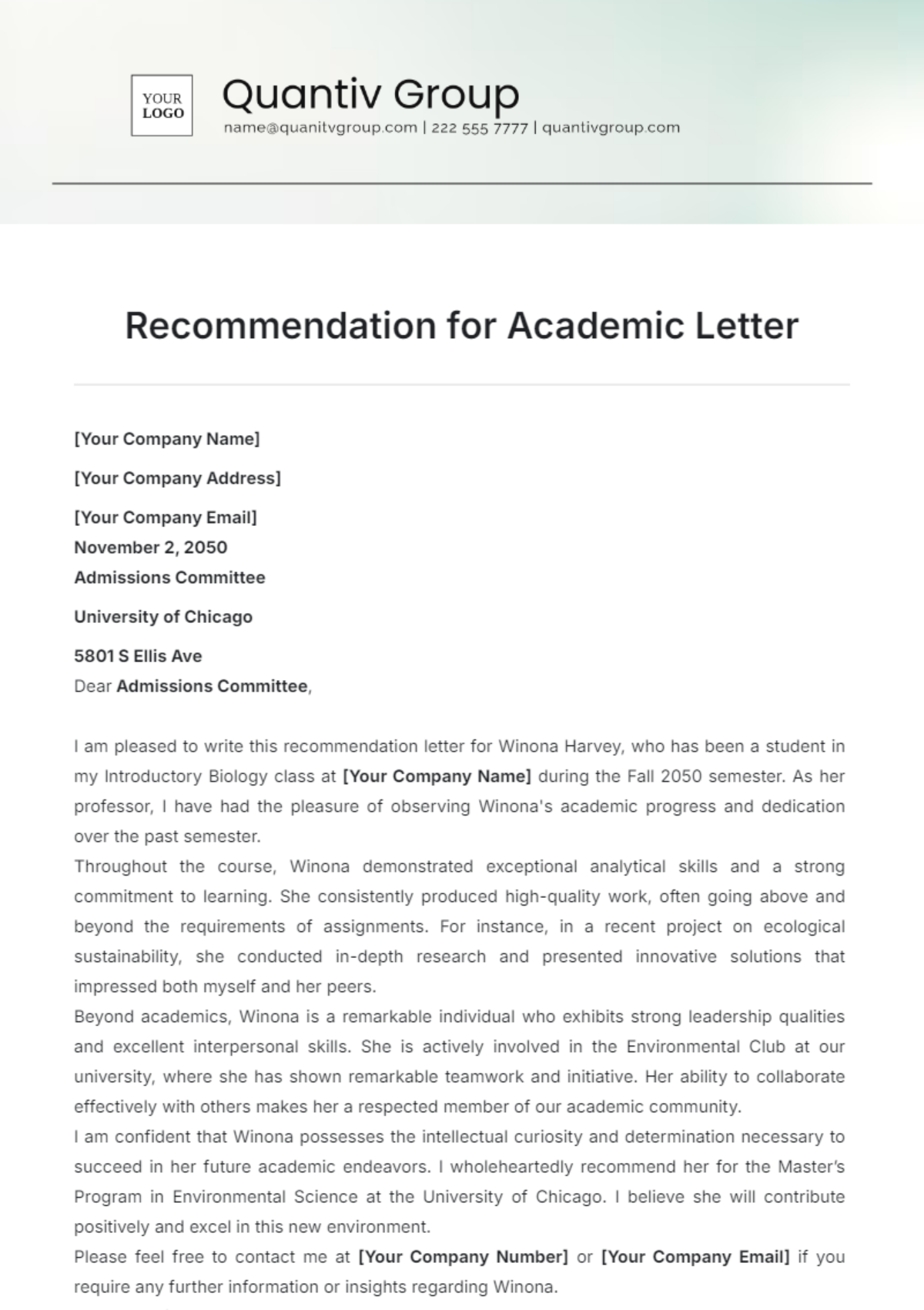 Recommendation for Academic Letter Template - Edit Online & Download