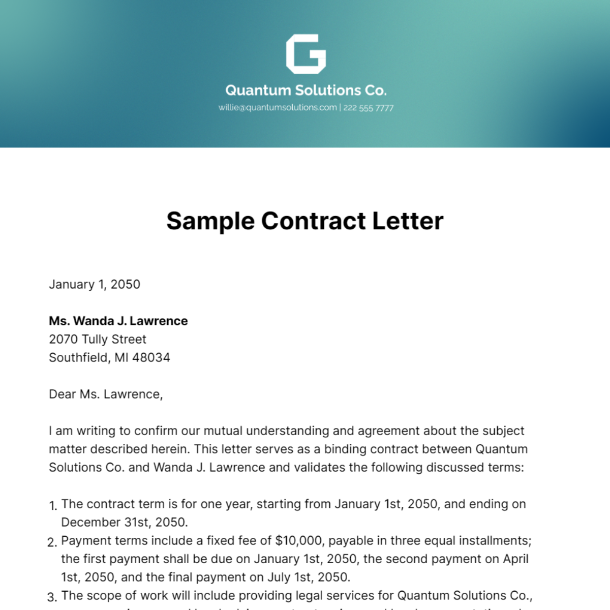 Sample Contract Letter Template