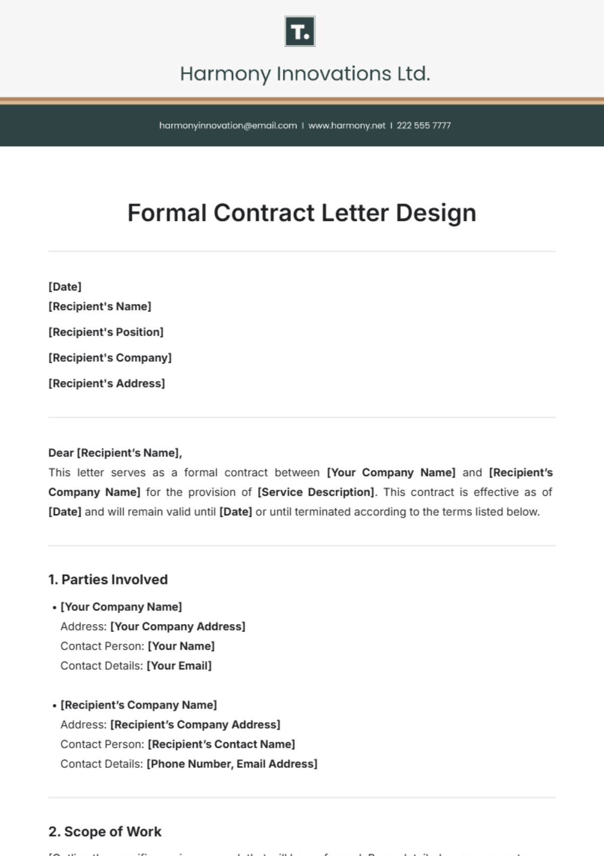 Formal Contract Letter Design Template - Edit Online & Download