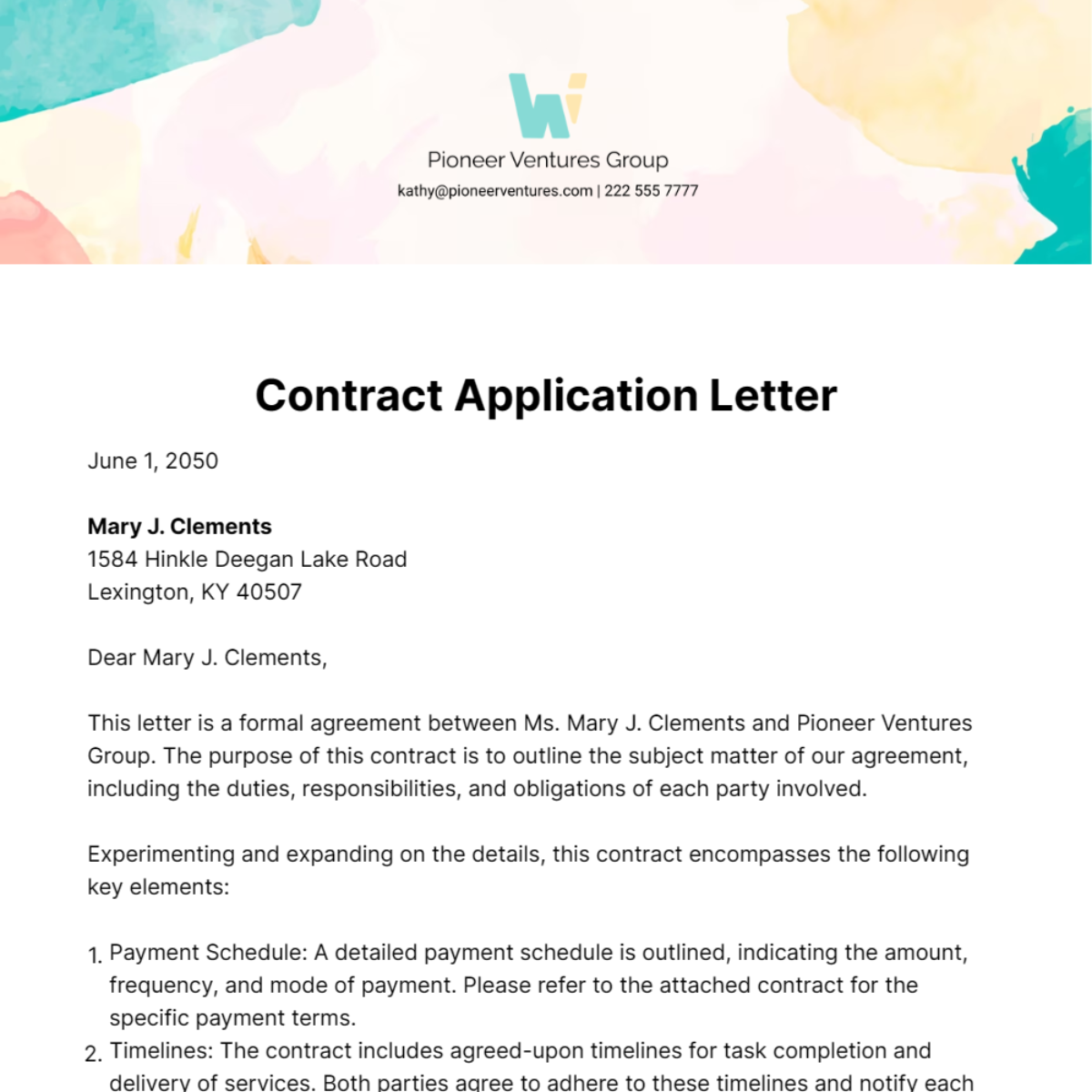 Contract Application Letter Template