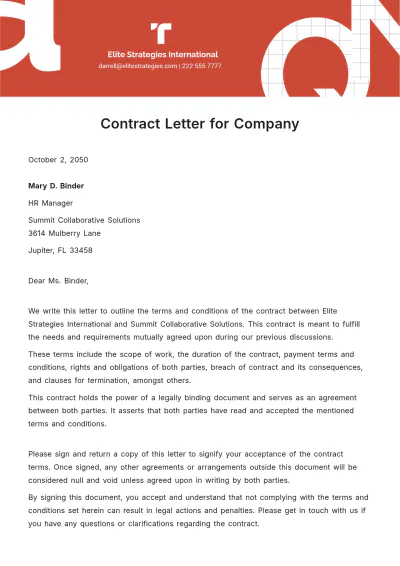 Free Contract Letter for Company Template to Edit Online