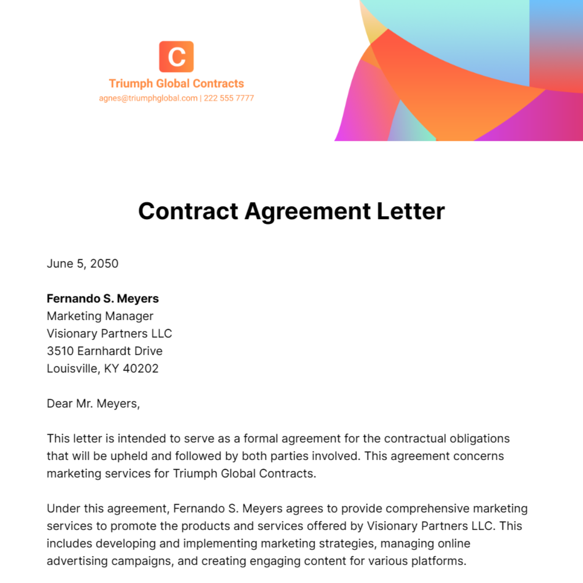 Free Contract Agreement Letter Template