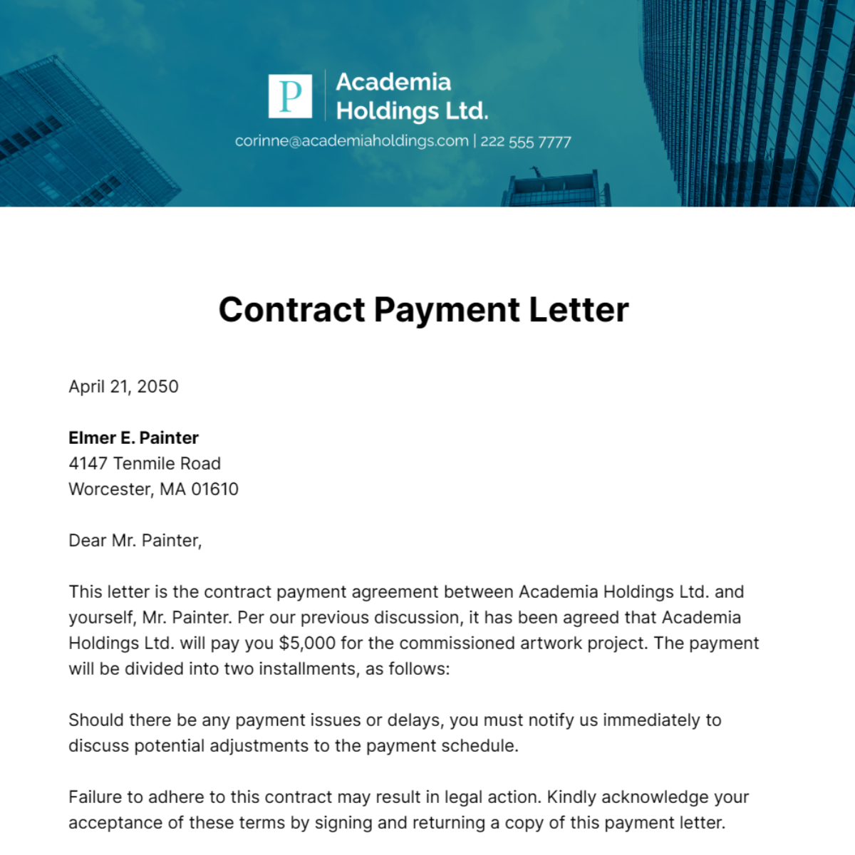 Contract Payment Letter Template