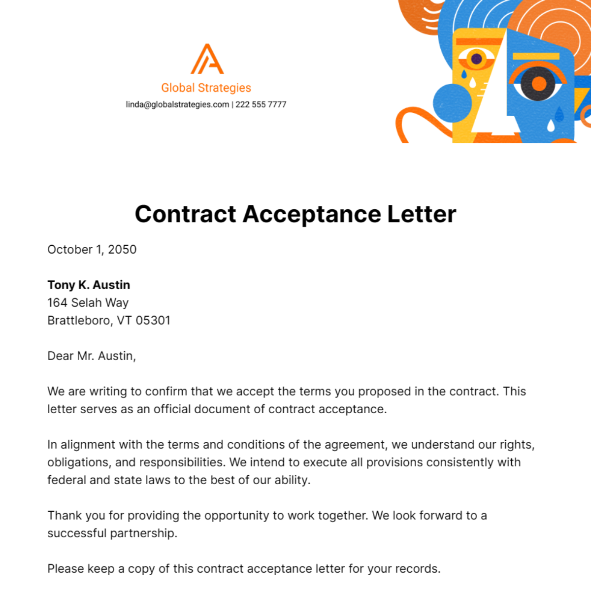 Free Contract Acceptance Letter Template