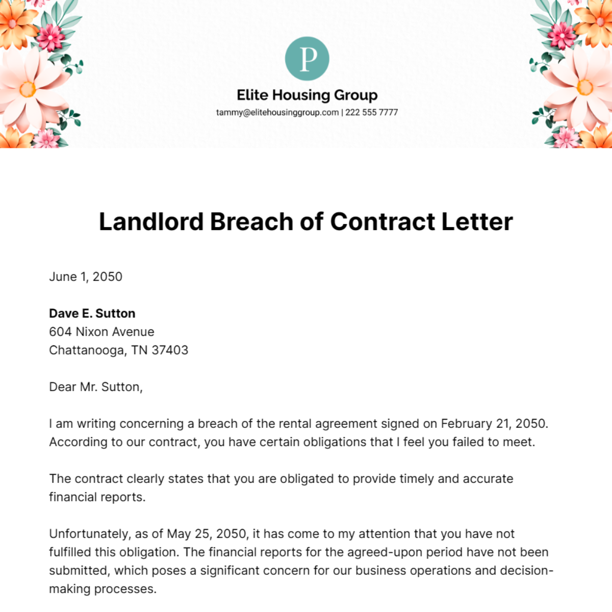 Free Landlord Breach of Contract Letter Template