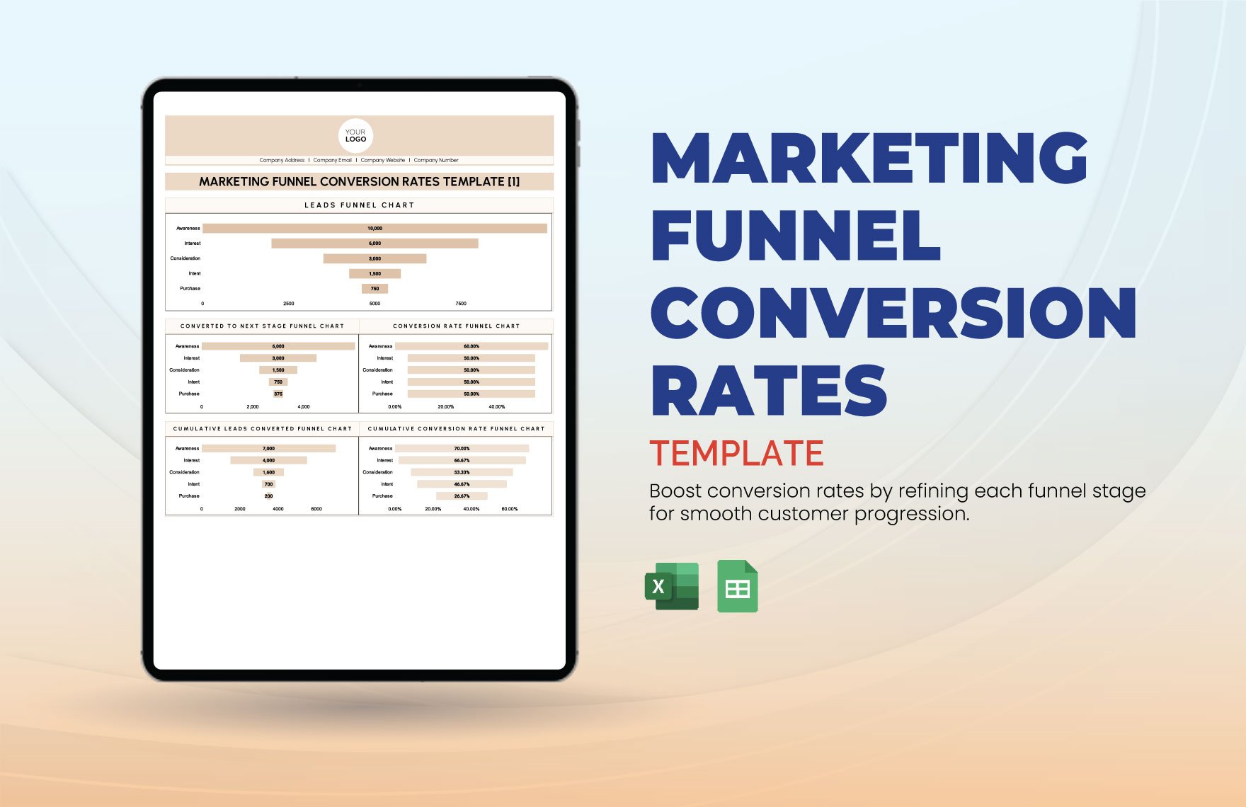 Marketing Funnel Conversion Rates Template in Excel, Google Sheets