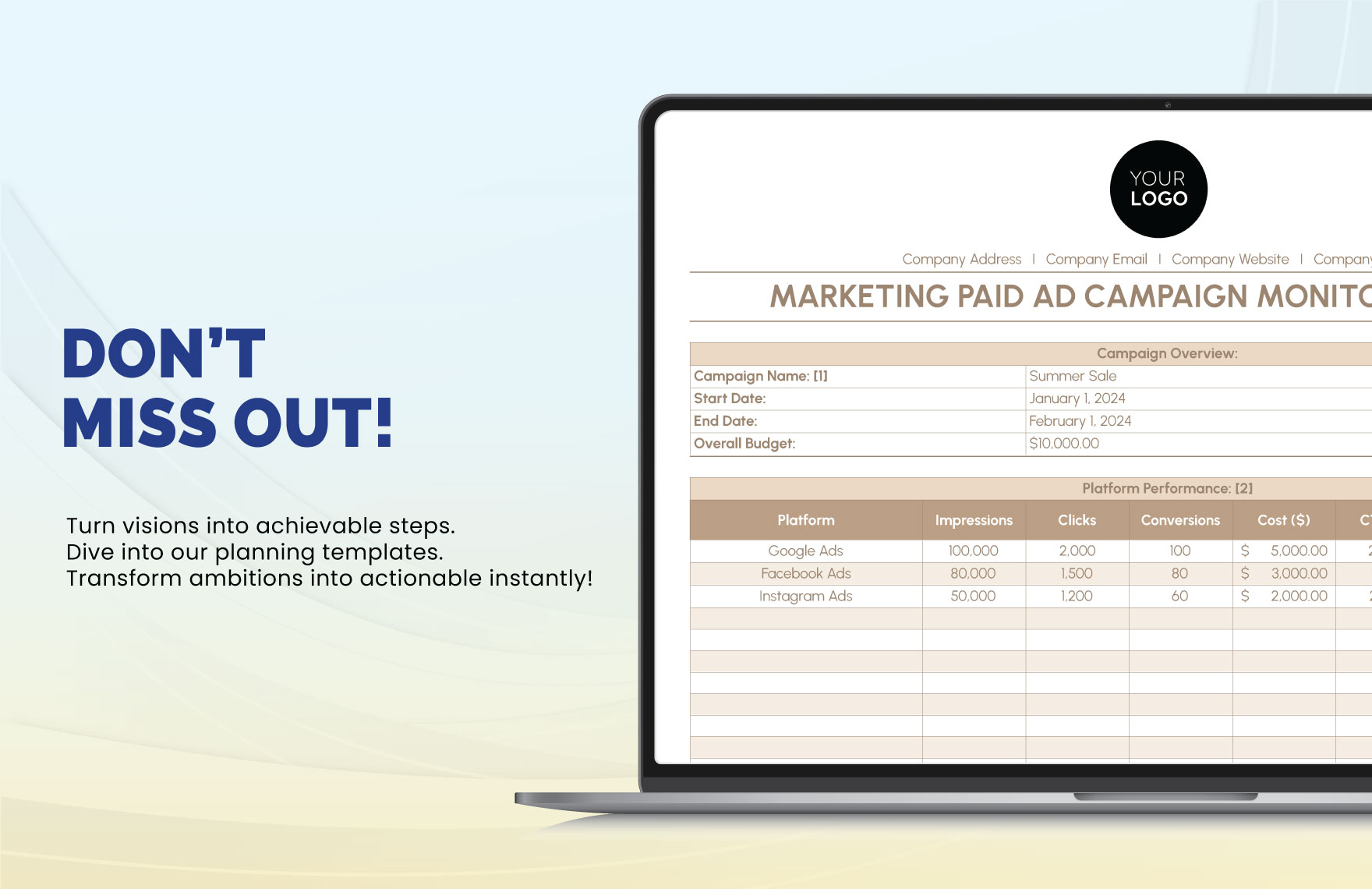 Marketing Paid Ad Campaign Monitor Template