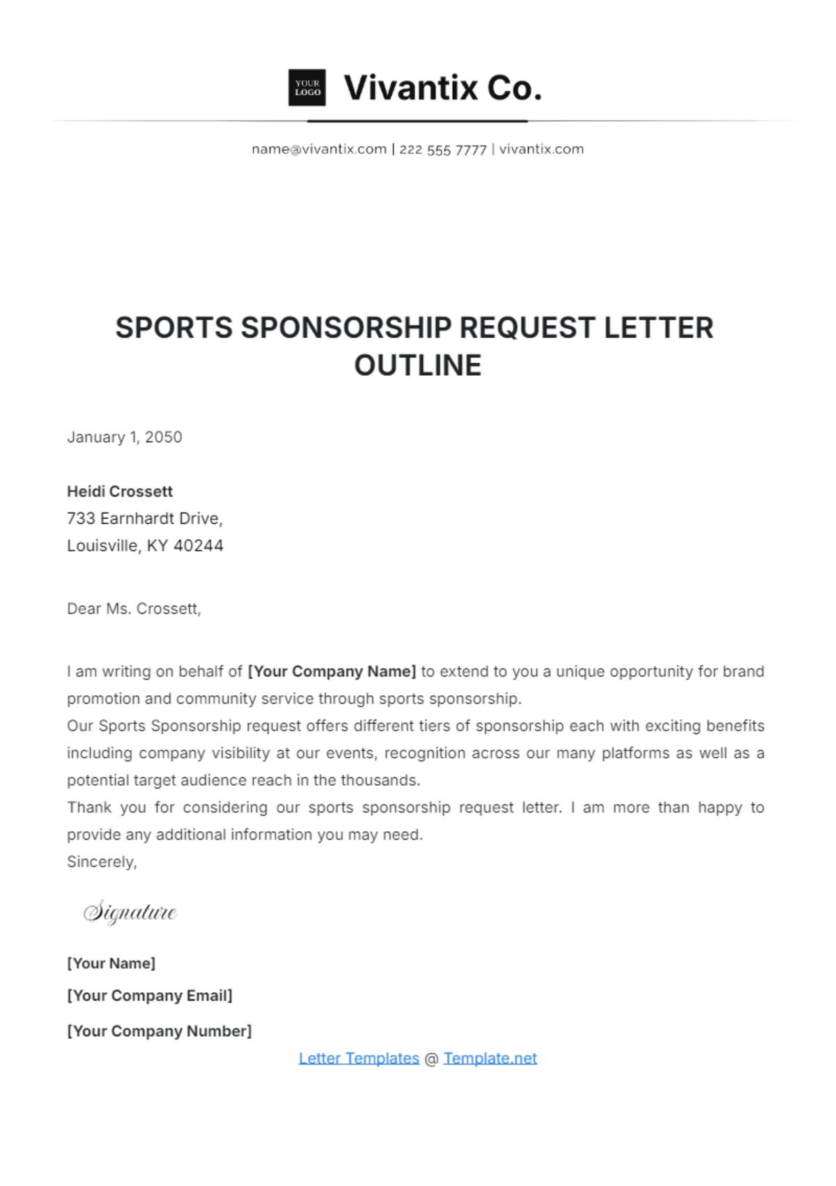 Sport Sponsorship Request Letter Outline Template