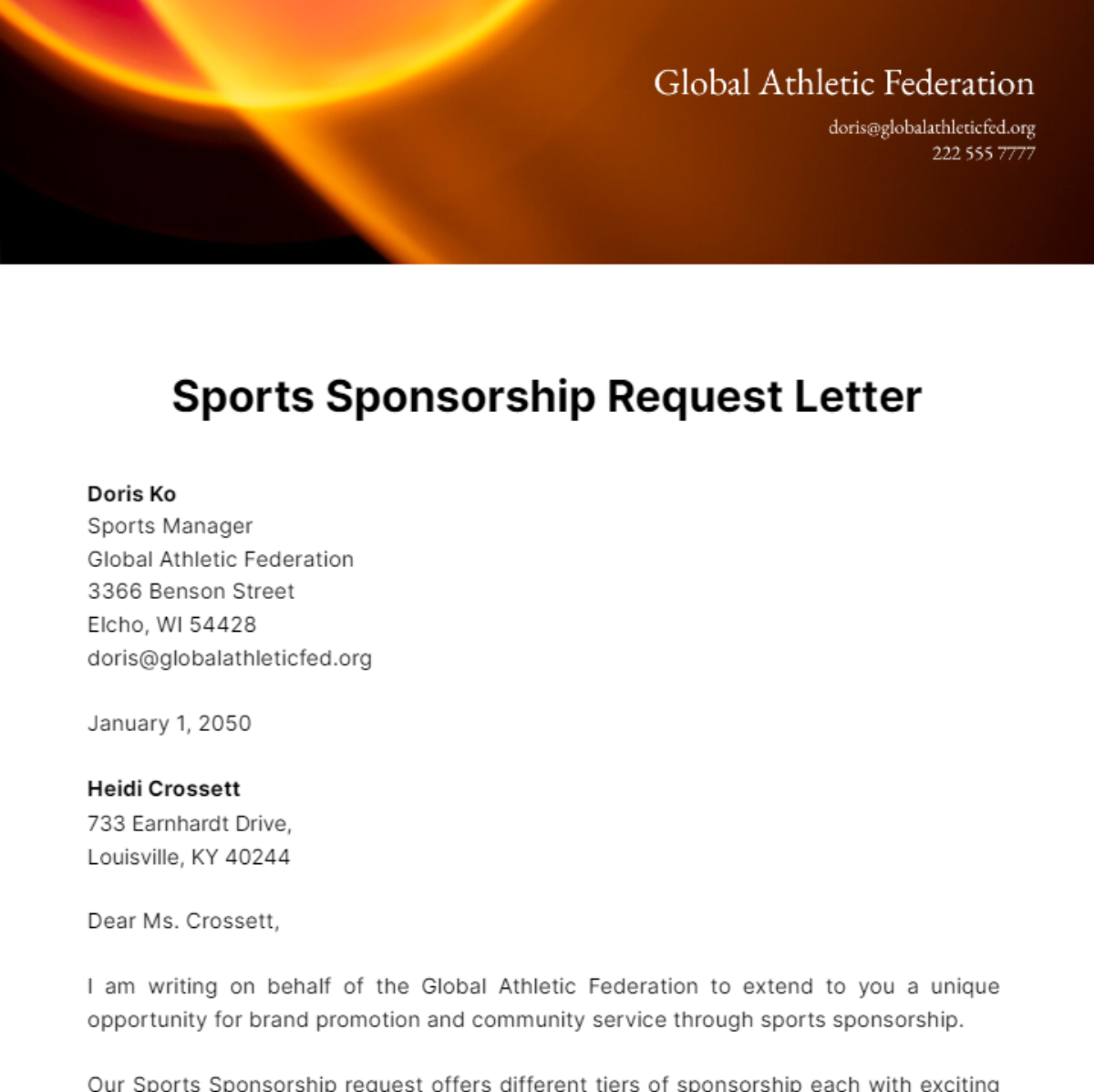 Free Sports Sponsorship Request Letter Template