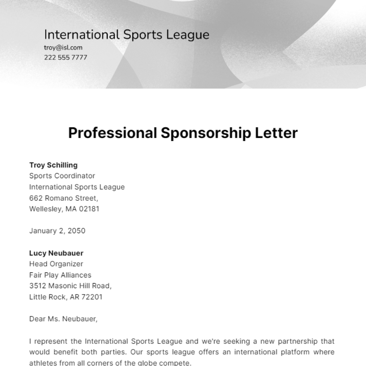 Professional Sponsorship Letter Template