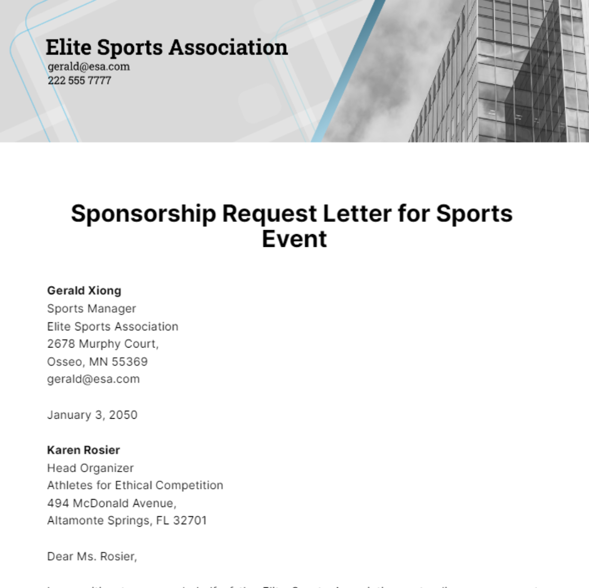 Sponsorship Request Letter for Sports Event Template
