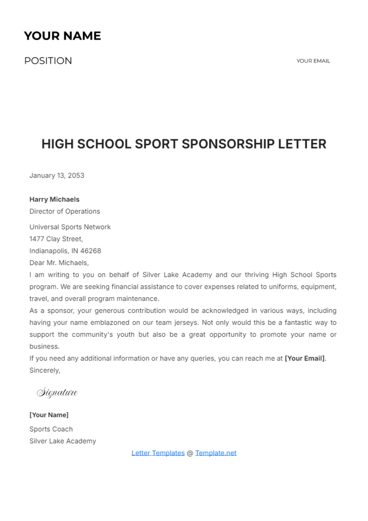 High School Sports Sponsorship Letter Template