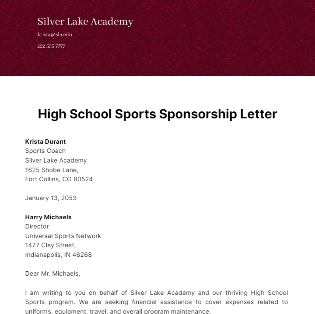 High School Sports Sponsorship Letter Template