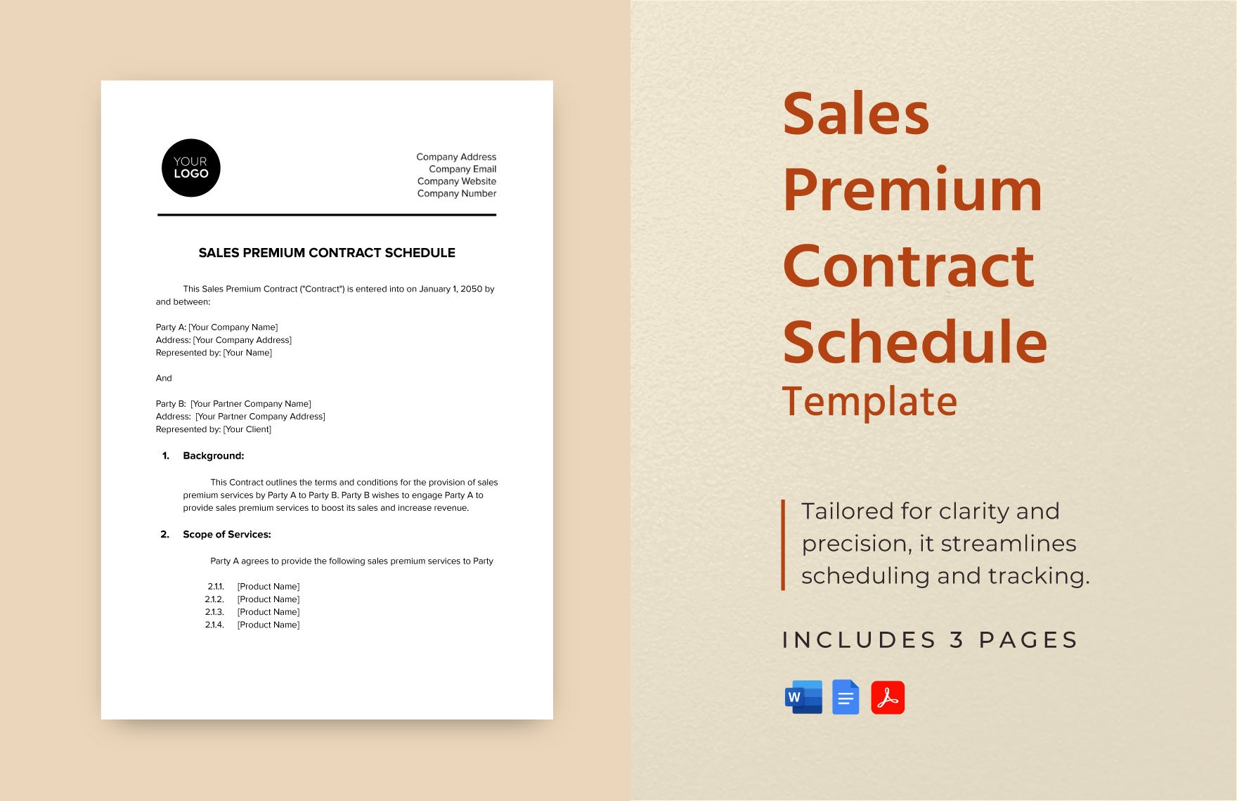 Sales Premium Contract Schedule Template in Word, Google Docs, PDF