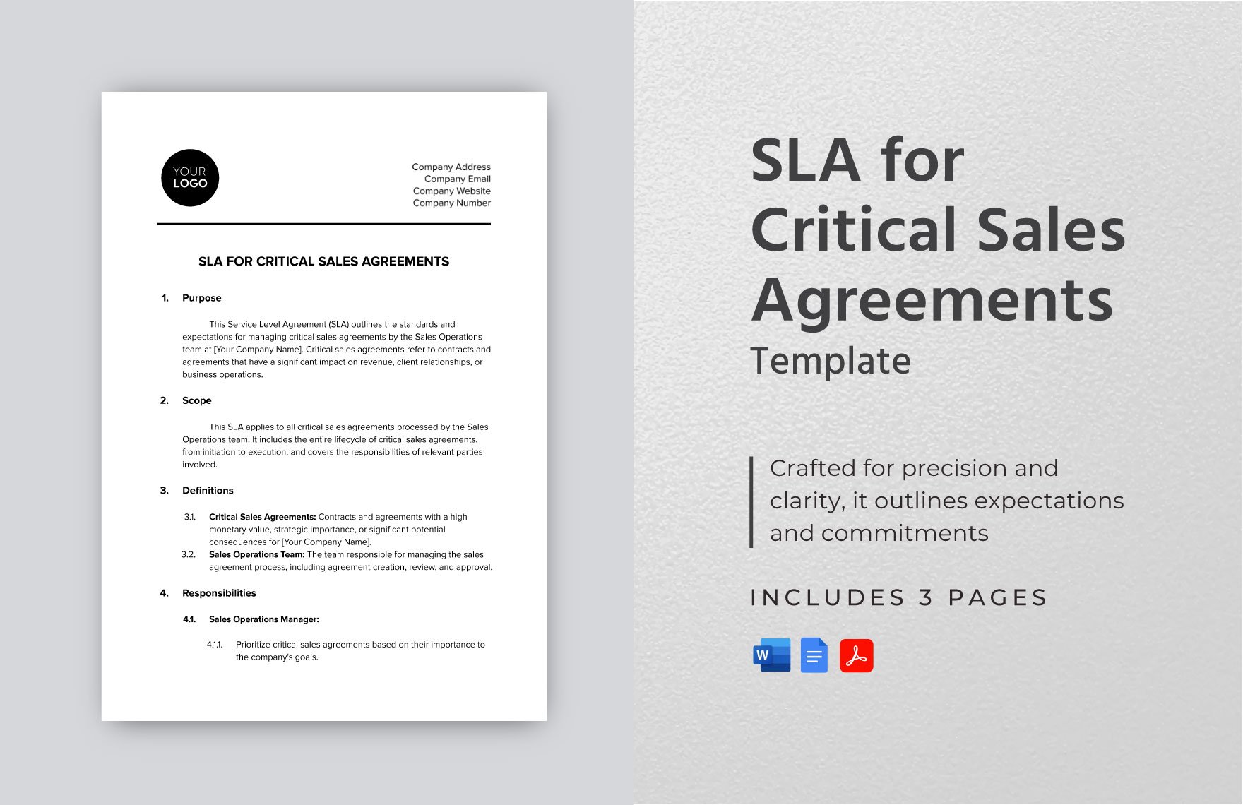 SLA for Critical Sales Agreements Template in Word, Google Docs, PDF