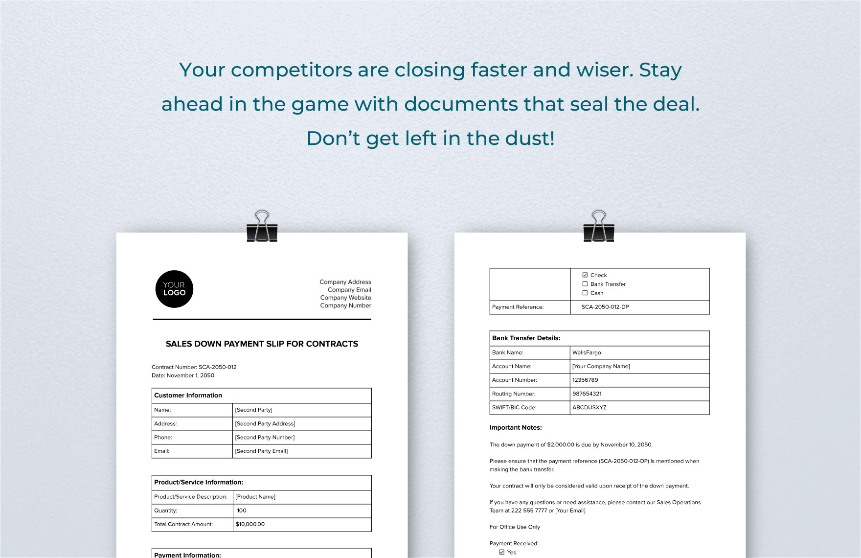 Sales Down Payment Slip for Contracts Template